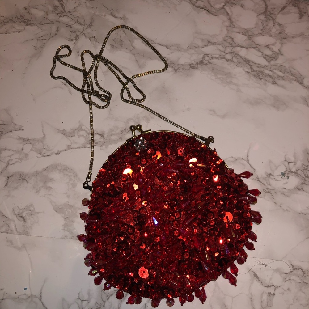 Red sequin & beaded evening bag